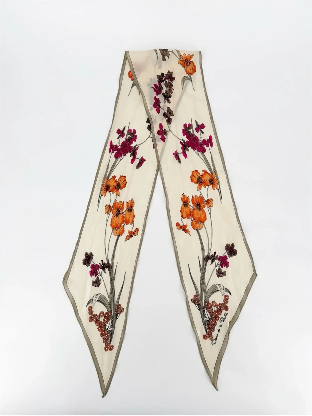 Vintage Oscar de La Renta Floral Silk Twilly Scarf